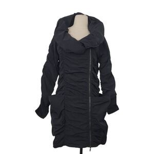 Sun Kim Sydney Parachute Jacket Womens Small Black Ruched‎ Full Zip Lagenlook